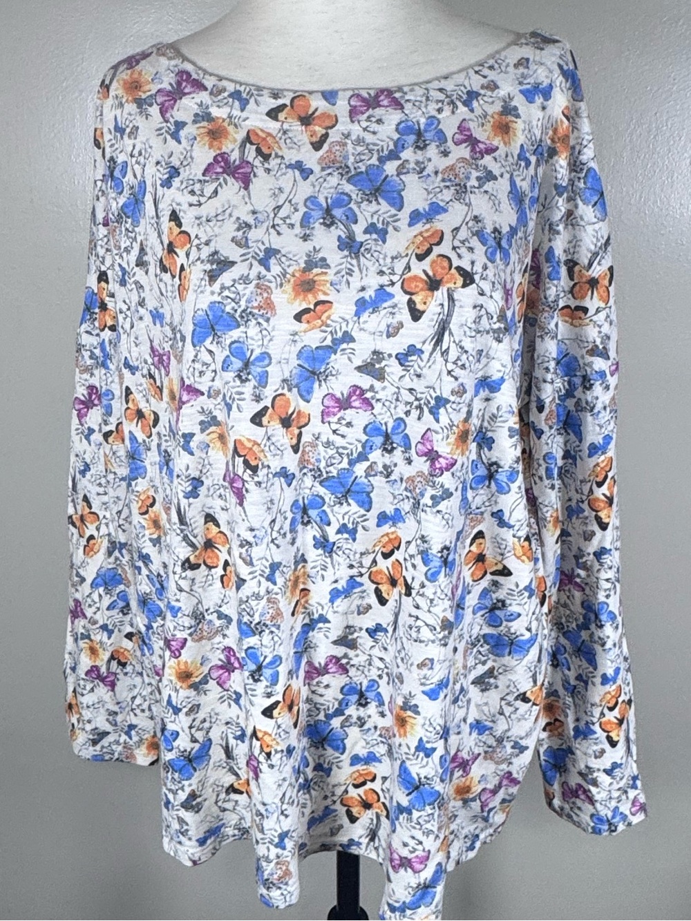 NWT J. Jill Oversized Boho Butterfly Tee Sz Large Petite Cotton Long Sleeve Top